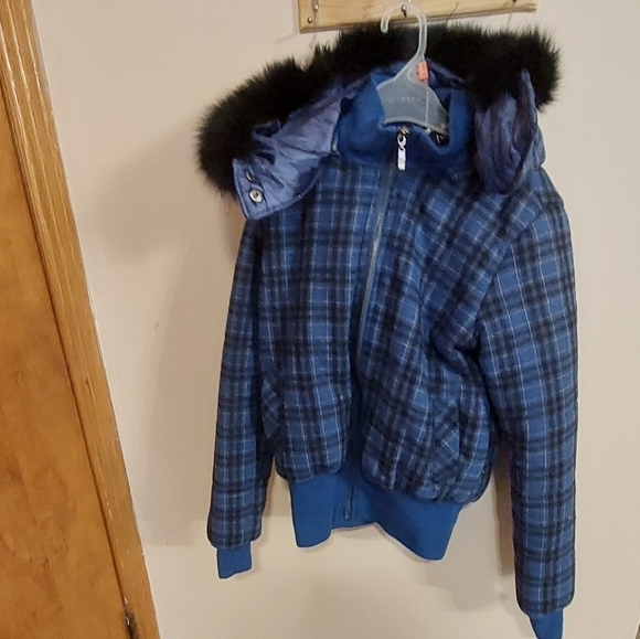 Wool blend jacket with real fur hood size S - Picture 1 of 8